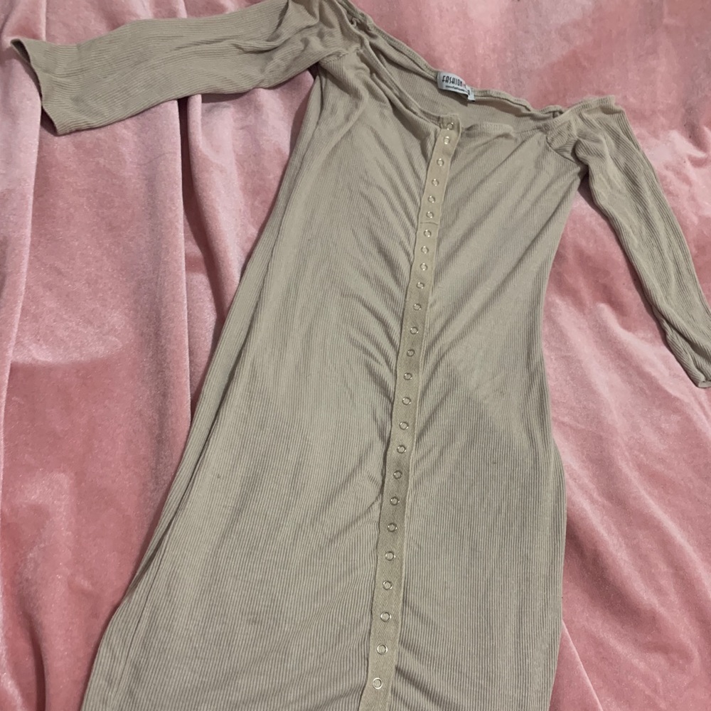 HOST PICK Fashion Nova Tan Button Up dress - Picture 5 of 8